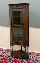 Load image into Gallery viewer, Antique English Jacobean Corner Cabinet Barley Twist Legs Glass Door Oak 1920s