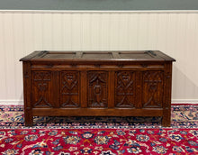 Load image into Gallery viewer, Antique French Gothic Trunk Chest Blanket Box Storage Coffer Knights Oak 19thC