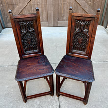 Load image into Gallery viewer, Antique French Set of 8 Chairs Gothic Revival Carved Oak 19th C