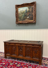 Load image into Gallery viewer, Antique French Gothic Trunk Chest Blanket Box Storage Coffer Knights Oak 19thC