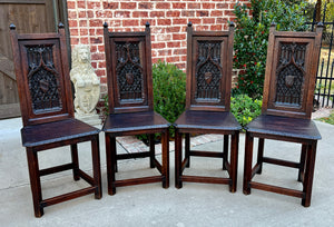 Antique French Set of 8 Chairs Gothic Revival Carved Oak 19th C