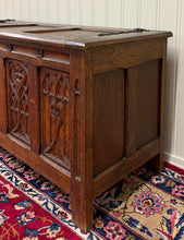 Load image into Gallery viewer, Antique French Gothic Trunk Chest Blanket Box Storage Coffer Knights Oak 19thC