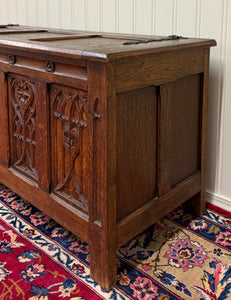 Antique French Gothic Trunk Chest Blanket Box Storage Coffer Knights Oak 19thC
