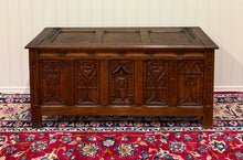 Load image into Gallery viewer, Antique French Gothic Trunk Chest Blanket Box Storage Coffer Knights Oak 19thC