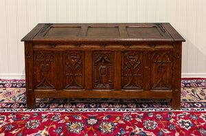 Antique French Gothic Trunk Chest Blanket Box Storage Coffer Knights Oak 19thC
