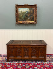 Load image into Gallery viewer, Antique French Gothic Trunk Chest Blanket Box Storage Coffer Knights Oak 19thC