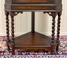 Load image into Gallery viewer, Antique English Jacobean Corner Cabinet Barley Twist Legs Glass Door Oak 1920s