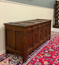 Load image into Gallery viewer, Antique French Gothic Trunk Chest Blanket Box Storage Coffer Knights Oak 19thC