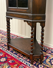 Load image into Gallery viewer, Antique English Jacobean Corner Cabinet Barley Twist Legs Glass Door Oak 1920s