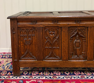 Antique French Gothic Trunk Chest Blanket Box Storage Coffer Knights Oak 19thC