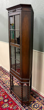 Load image into Gallery viewer, Antique English Jacobean Corner Cabinet Barley Twist Legs Glass Door Oak 1920s