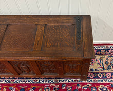 Load image into Gallery viewer, Antique French Gothic Trunk Chest Blanket Box Storage Coffer Knights Oak 19thC
