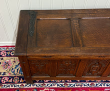 Load image into Gallery viewer, Antique French Gothic Trunk Chest Blanket Box Storage Coffer Knights Oak 19thC