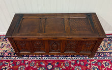 Load image into Gallery viewer, Antique French Gothic Trunk Chest Blanket Box Storage Coffer Knights Oak 19thC