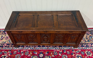 Antique French Gothic Trunk Chest Blanket Box Storage Coffer Knights Oak 19thC