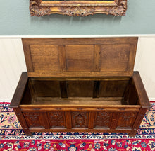 Load image into Gallery viewer, Antique French Gothic Trunk Chest Blanket Box Storage Coffer Knights Oak 19thC