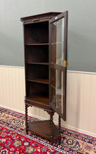 Load image into Gallery viewer, Antique English Jacobean Corner Cabinet Barley Twist Legs Glass Door Oak 1920s