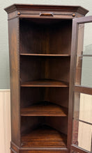 Load image into Gallery viewer, Antique English Jacobean Corner Cabinet Barley Twist Legs Glass Door Oak 1920s