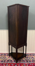 Load image into Gallery viewer, Antique English Jacobean Corner Cabinet Barley Twist Legs Glass Door Oak 1920s