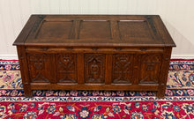 Load image into Gallery viewer, Antique French Gothic Trunk Chest Blanket Box Storage Coffer Knights Oak 19thC