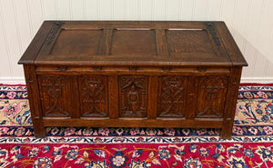 Antique French Gothic Trunk Chest Blanket Box Storage Coffer Knights Oak 19thC