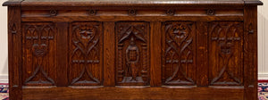 Antique French Gothic Trunk Chest Blanket Box Storage Coffer Knights Oak 19thC