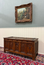 Load image into Gallery viewer, Antique French Gothic Trunk Chest Blanket Box Storage Coffer Knights Oak 19thC