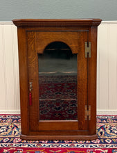 Load image into Gallery viewer, Antique English Corner Cabinet Carved Oak Hanging Wall Cabinet Storage c.1920s