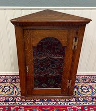 Load image into Gallery viewer, Antique English Corner Cabinet Carved Oak Hanging Wall Cabinet Storage c.1920s