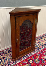 Load image into Gallery viewer, Antique English Corner Cabinet Carved Oak Hanging Wall Cabinet Storage c.1920s