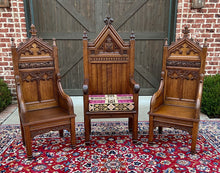 Load image into Gallery viewer, Antique French Chair Gothic Revival Bishops Throne Altar Chair Cushion Oak 19thC