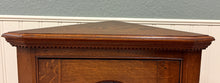Load image into Gallery viewer, Antique English Corner Cabinet Carved Oak Hanging Wall Cabinet Storage c.1920s