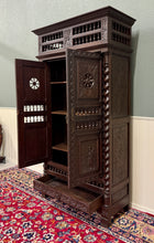 Load image into Gallery viewer, Antique French Breton Armoire Wardrobe Linen Cabinet Barley Twist Chestnut 19C