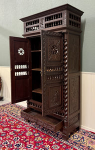 Antique French Breton Armoire Wardrobe Linen Cabinet Barley Twist Chestnut 19C