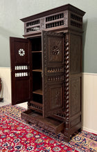 Load image into Gallery viewer, Antique French Breton Armoire Wardrobe Linen Cabinet Barley Twist Chestnut 19C