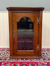 Load image into Gallery viewer, Antique English Corner Cabinet Carved Oak Hanging Wall Cabinet Storage c.1920s