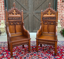 Load image into Gallery viewer, Antique French PAIR Bishops Throne Alter Chairs Gothic Revival Oak 19thC