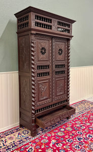 Antique French Breton Armoire Wardrobe Linen Cabinet Barley Twist Chestnut 19C
