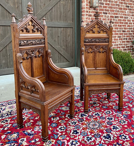 Antique French PAIR Bishops Throne Alter Chairs Gothic Revival Oak 19thC