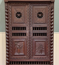 Load image into Gallery viewer, Antique French Breton Armoire Wardrobe Linen Cabinet Barley Twist Chestnut 19C