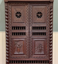 Load image into Gallery viewer, Antique French Breton Armoire Wardrobe Linen Cabinet Barley Twist Chestnut 19C