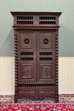 Load image into Gallery viewer, Antique French Breton Armoire Wardrobe Linen Cabinet Barley Twist Chestnut 19C