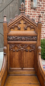 Antique French PAIR Bishops Throne Alter Chairs Gothic Revival Oak 19thC