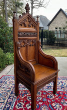 Load image into Gallery viewer, Antique French PAIR Bishops Throne Alter Chairs Gothic Revival Oak 19thC