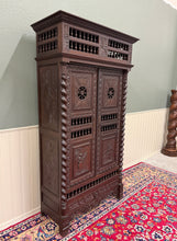Load image into Gallery viewer, Antique French Breton Armoire Wardrobe Linen Cabinet Barley Twist Chestnut 19C