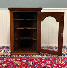 Load image into Gallery viewer, Antique English Corner Cabinet Carved Oak Hanging Wall Cabinet Storage c.1920s