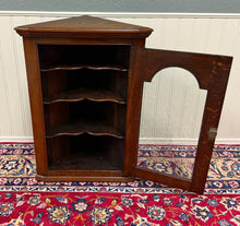 Load image into Gallery viewer, Antique English Corner Cabinet Carved Oak Hanging Wall Cabinet Storage c.1920s