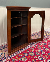 Load image into Gallery viewer, Antique English Corner Cabinet Carved Oak Hanging Wall Cabinet Storage c.1920s