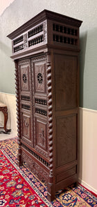 Antique French Breton Armoire Wardrobe Linen Cabinet Barley Twist Chestnut 19C