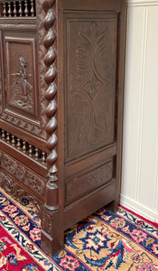 Antique French Breton Armoire Wardrobe Linen Cabinet Barley Twist Chestnut 19C